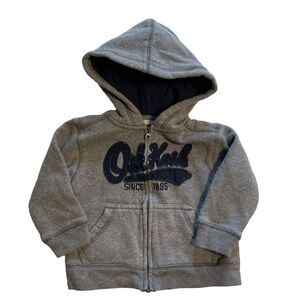 OshKosh B’gosh grey hoodie sweatshirt front zip kangaroo pockets lined hood unis